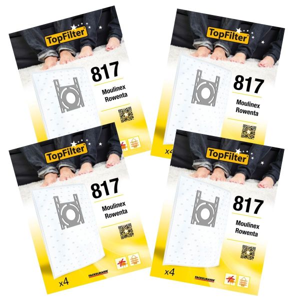 Lot de 4 packs de 4 sacs aspirateur 64817 Rowenta et Moulinex Premium