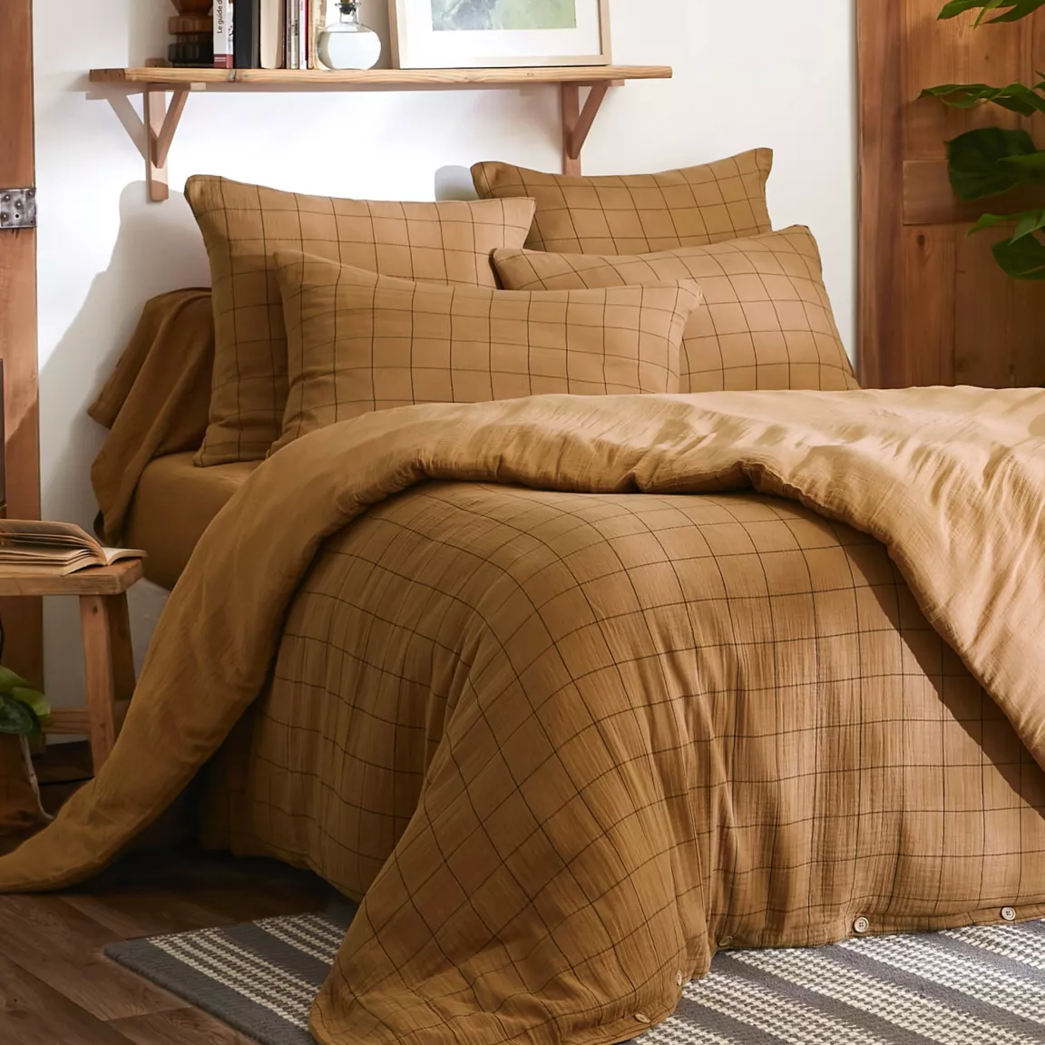 Housse de couette gaze de coton (200 x 200 cm) Gaïa Match Camel