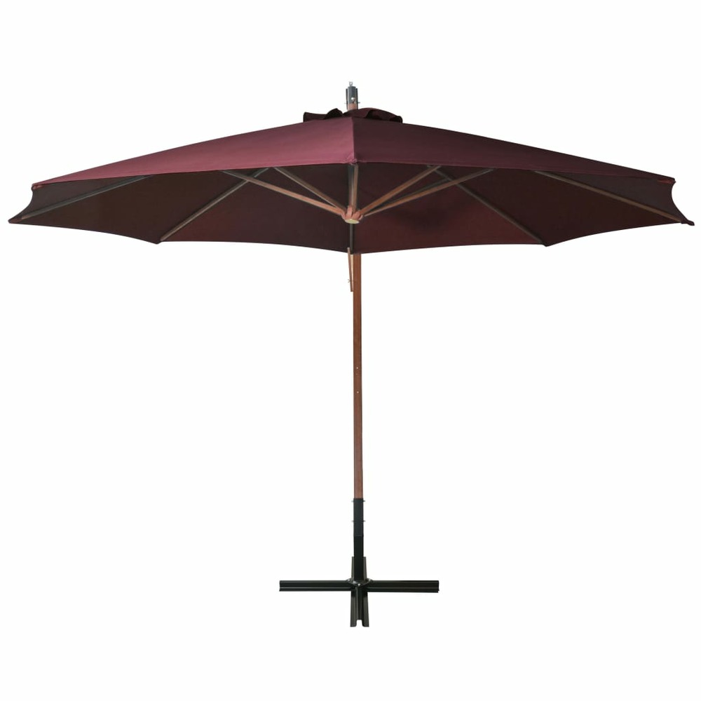 Parasol suspendu avec mât 3,5 x 2,9 m bois de sapin rouge bordeaux