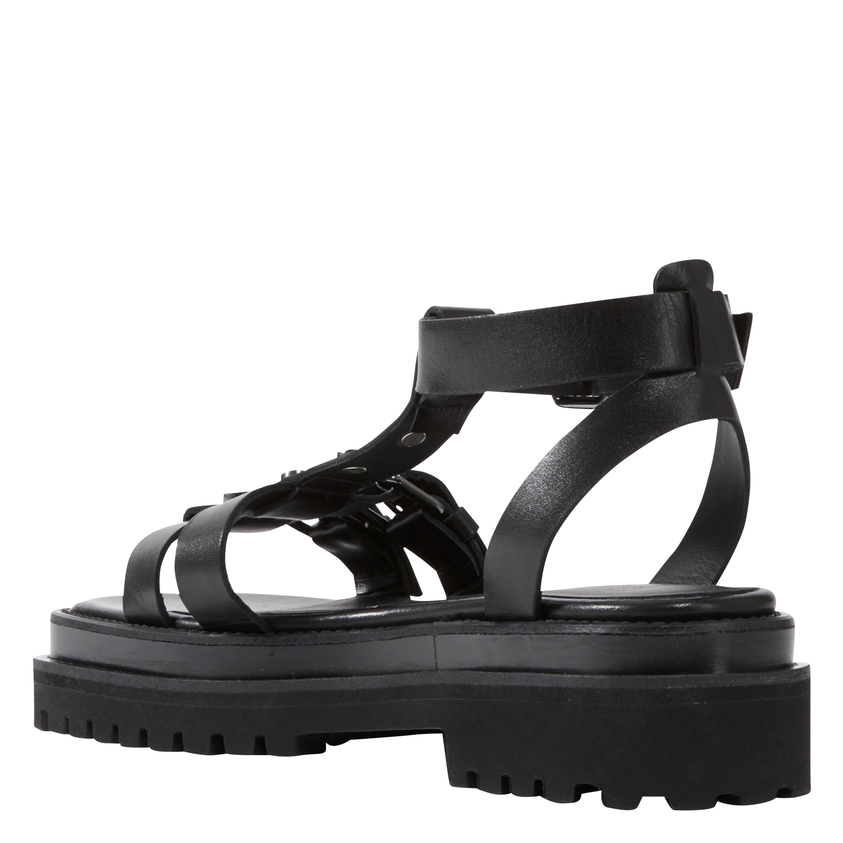 Sandales plates en cuir| Noir