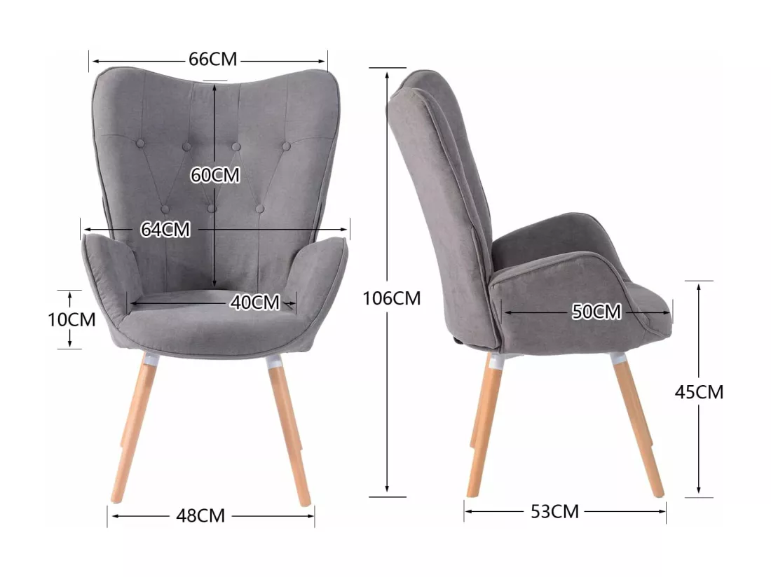MEUBLES COSY Fauteuil Salon Scandinave Confortable Chaise de Coiffeuse Canapé de Loisirs pour Chambre Salle à Manger Bureau avec Assise Épais Accoudoirs Rembourés en Tissu Pieds Bois Massif, Gris Tissu