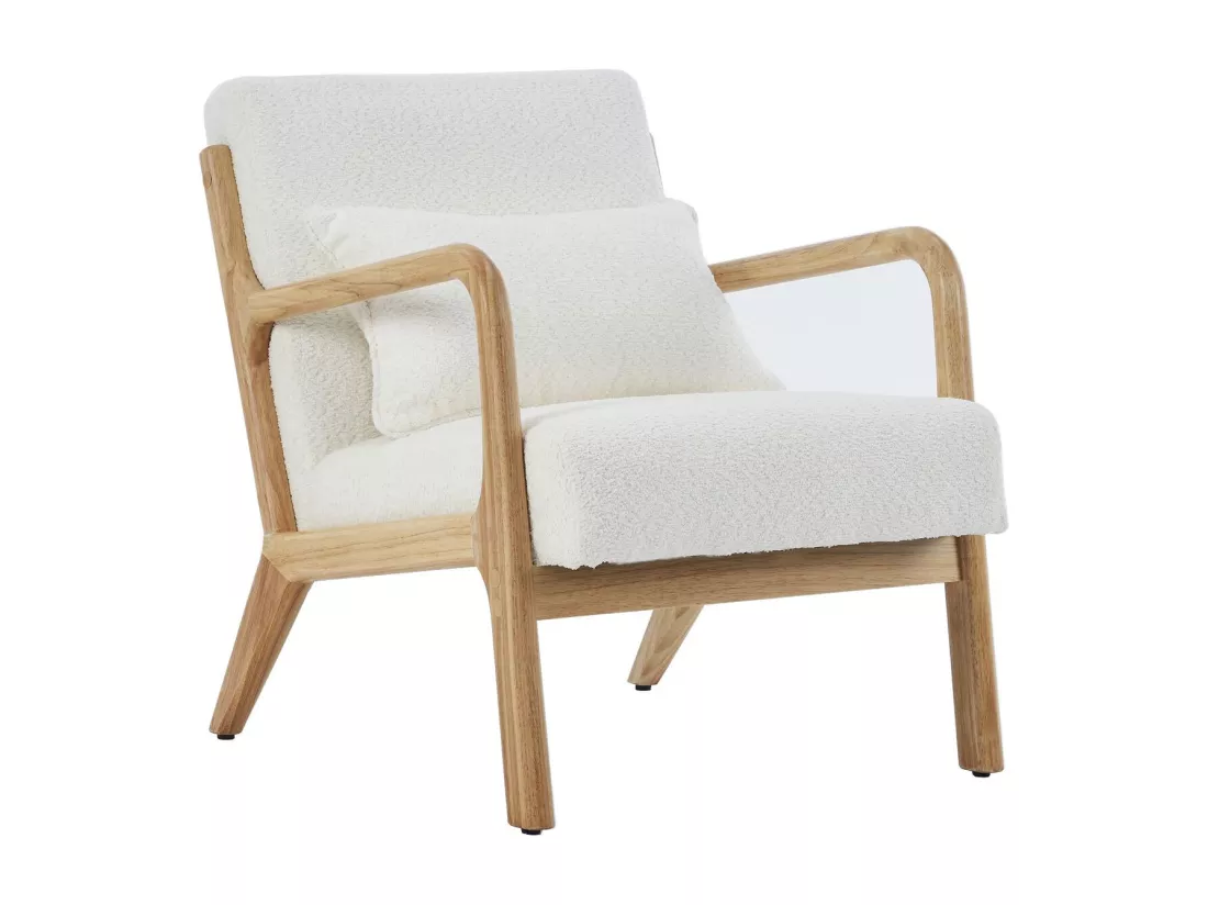 Fauteuil en bois et tissu bouclette écru - Lanna