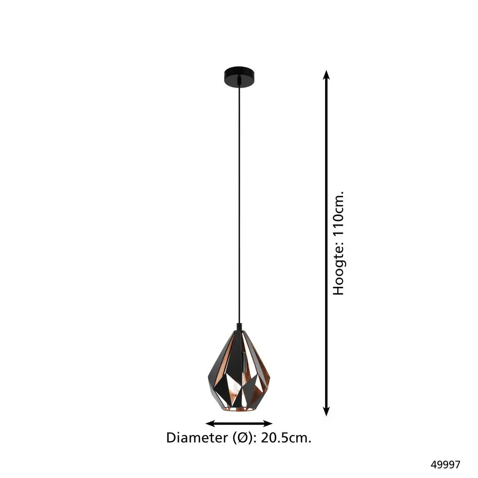EGLOCarlton1Hanglamp-E27-Ø20,5cm-Zwart/Koper