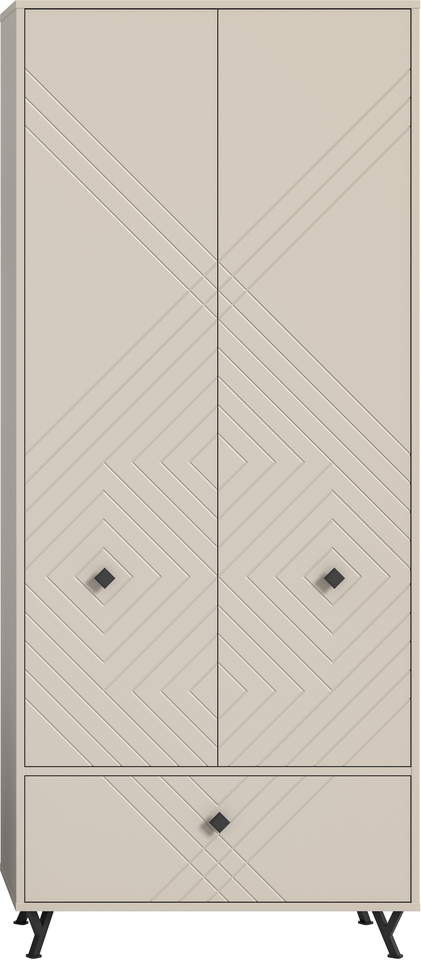 INOSIGN Garderobenschrank »Mento, Höhe 190cm, 2 Türen, 1 Klappe, 4 Einlegeböden, 6 Fächer« Metall Knopfgriffe & Y-Füsse, Front mit Ornamentfräsung, Kleiderschrank