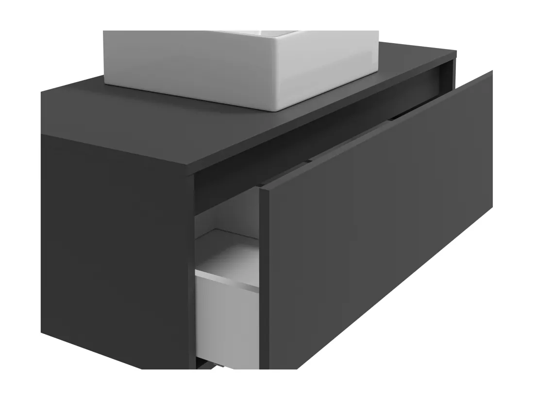 Meuble de salle de bain suspendu gris anthracite avec simple vasque carrée - 94 cm - TEANA II