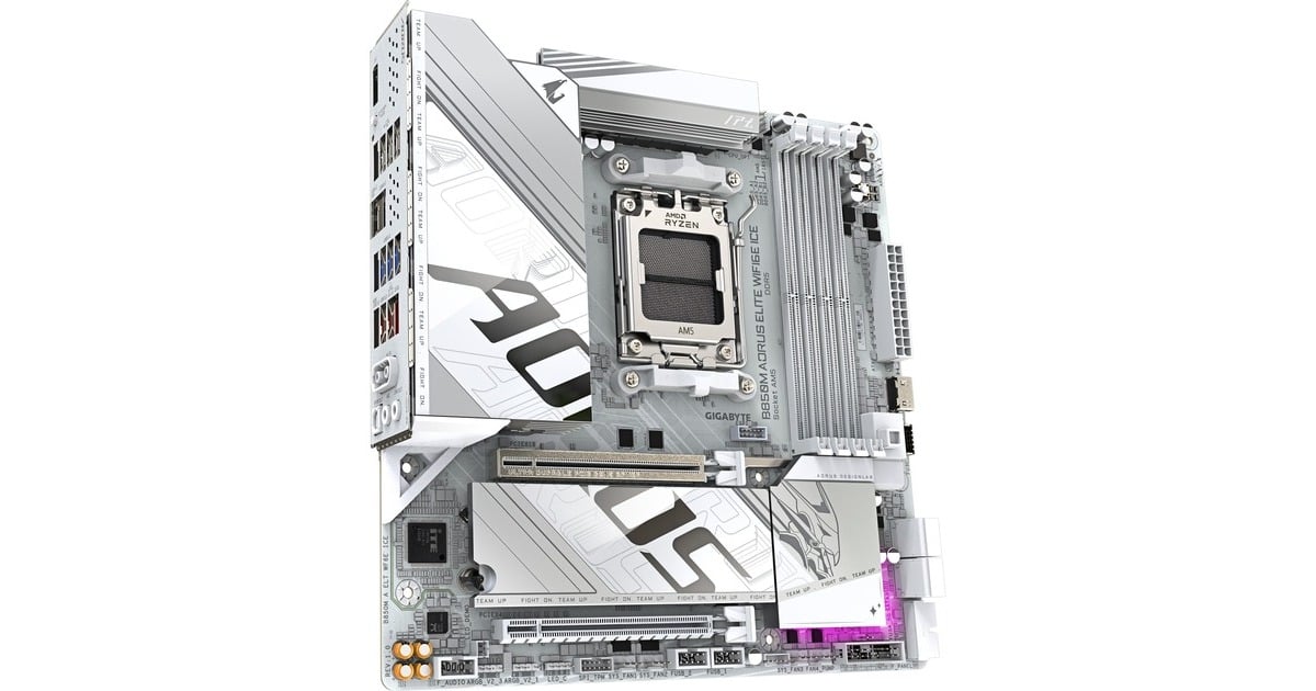 GIGABYTEB850M AORUS ELITE WIFI6E ICE socket AM5 moederbord  (Zilver/wit, RAID, 2,5Gb-LAN, WLAN, BT, Sound, µATX, Tweedekans)