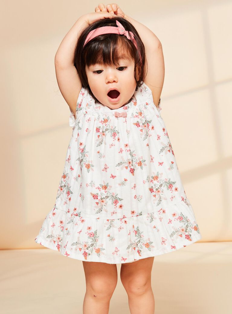 Robe et bloomer écrus en Jacquard imprimé