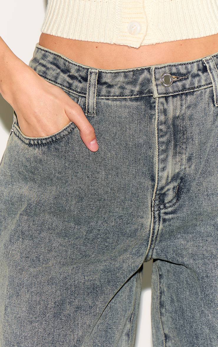 Délavage Vintage Jean Droit Taille Mi-haute