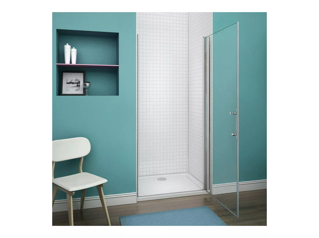Porte de douche pivotante porte de douche 70x197cm en 6mm verre de sécurité anticalcaire, installation en niche