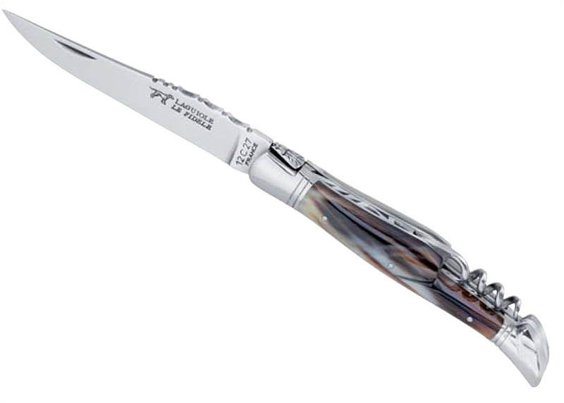 Couteau Laguiole bombé avec un manche en Corne blonde et tire bouchon