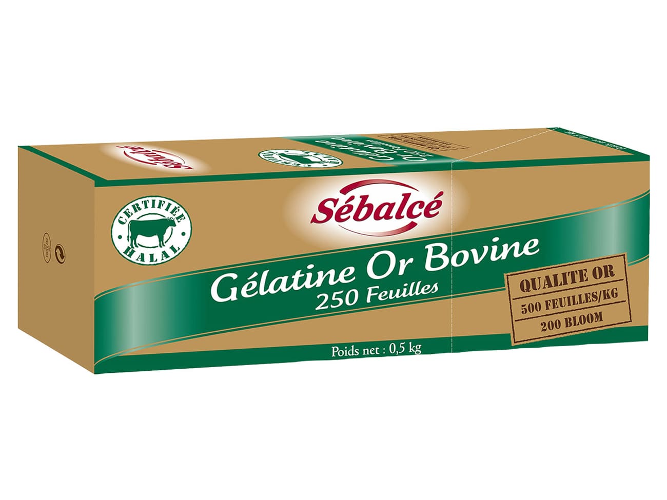 Gélatine Or origine bovine - certifiée Halal - 250 feuilles - Sébalcé