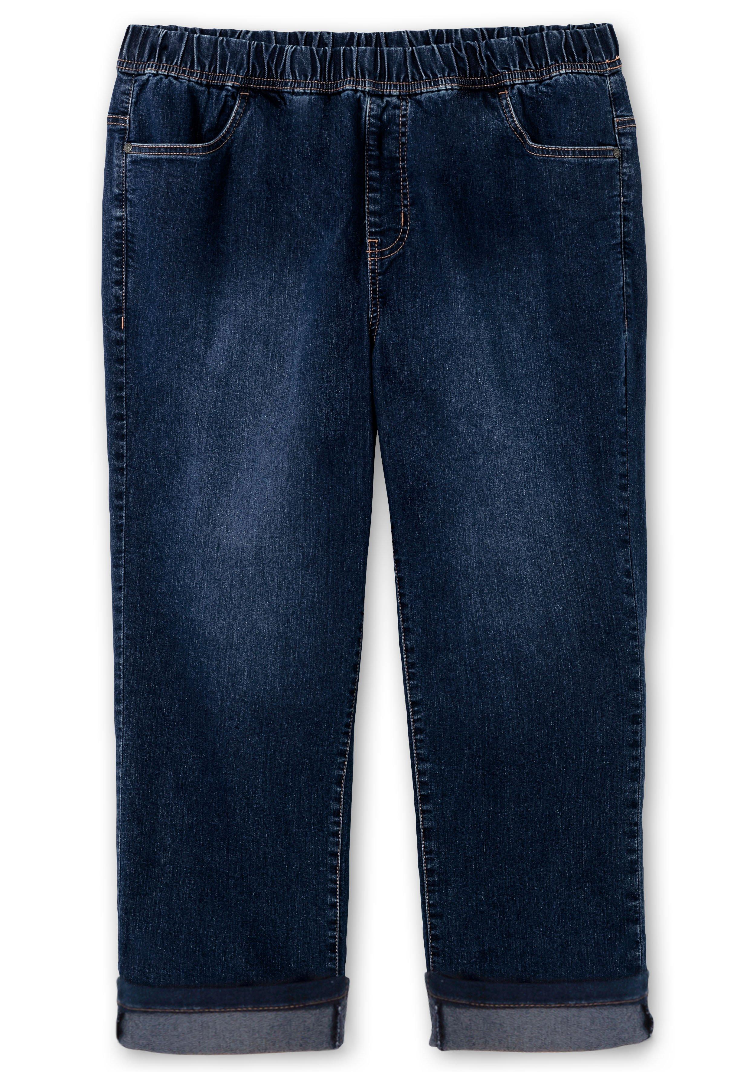 Schmale Caprijeans mit Saumumschlag
