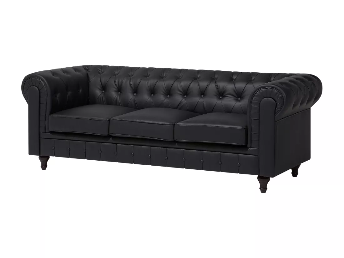 Canapé d'Angle à gauche en Cuir PU Noir Housse Amovible Assise Large Chesterfield
