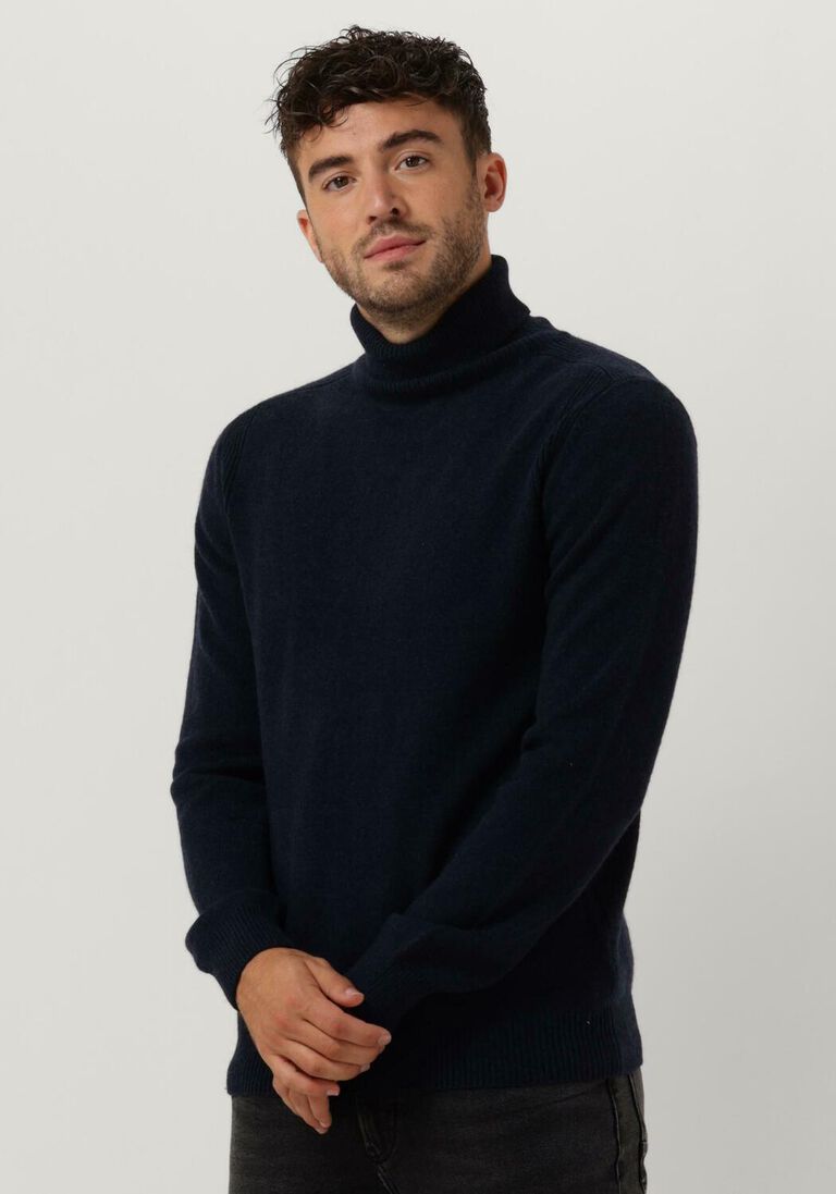 ANERKJENDT donkerblauwe anerkjendt coltrui aknico solid roll neck lambswool