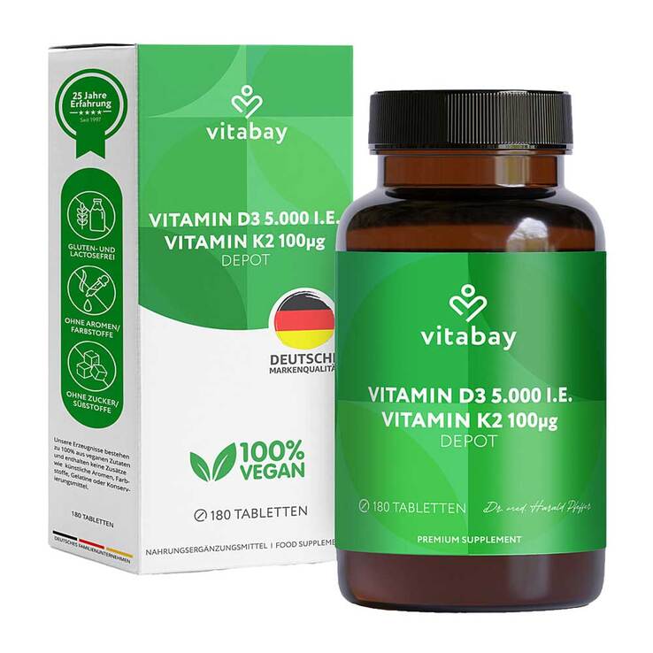 Vitamin D3 Depot 5000 I.E. + Vitamin K2 7100 µg Tabletten , 180 St