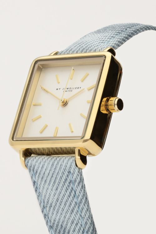 Vierkant horloge met denim band