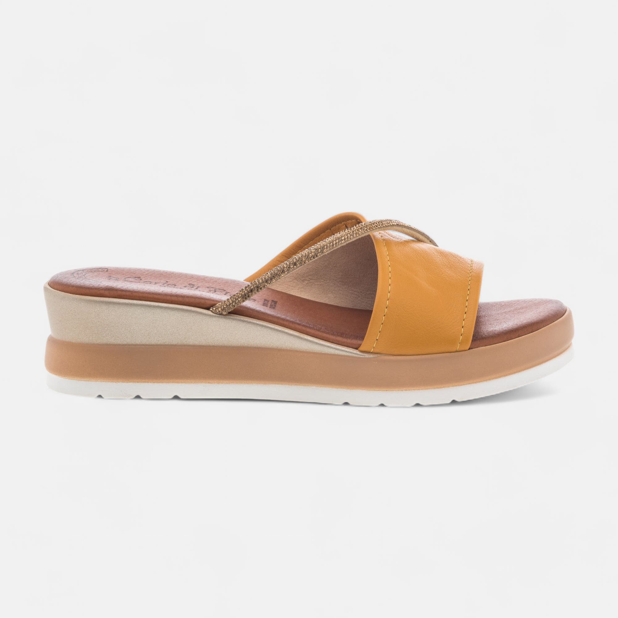 Mules à talon compensé Femme en cuir jaune