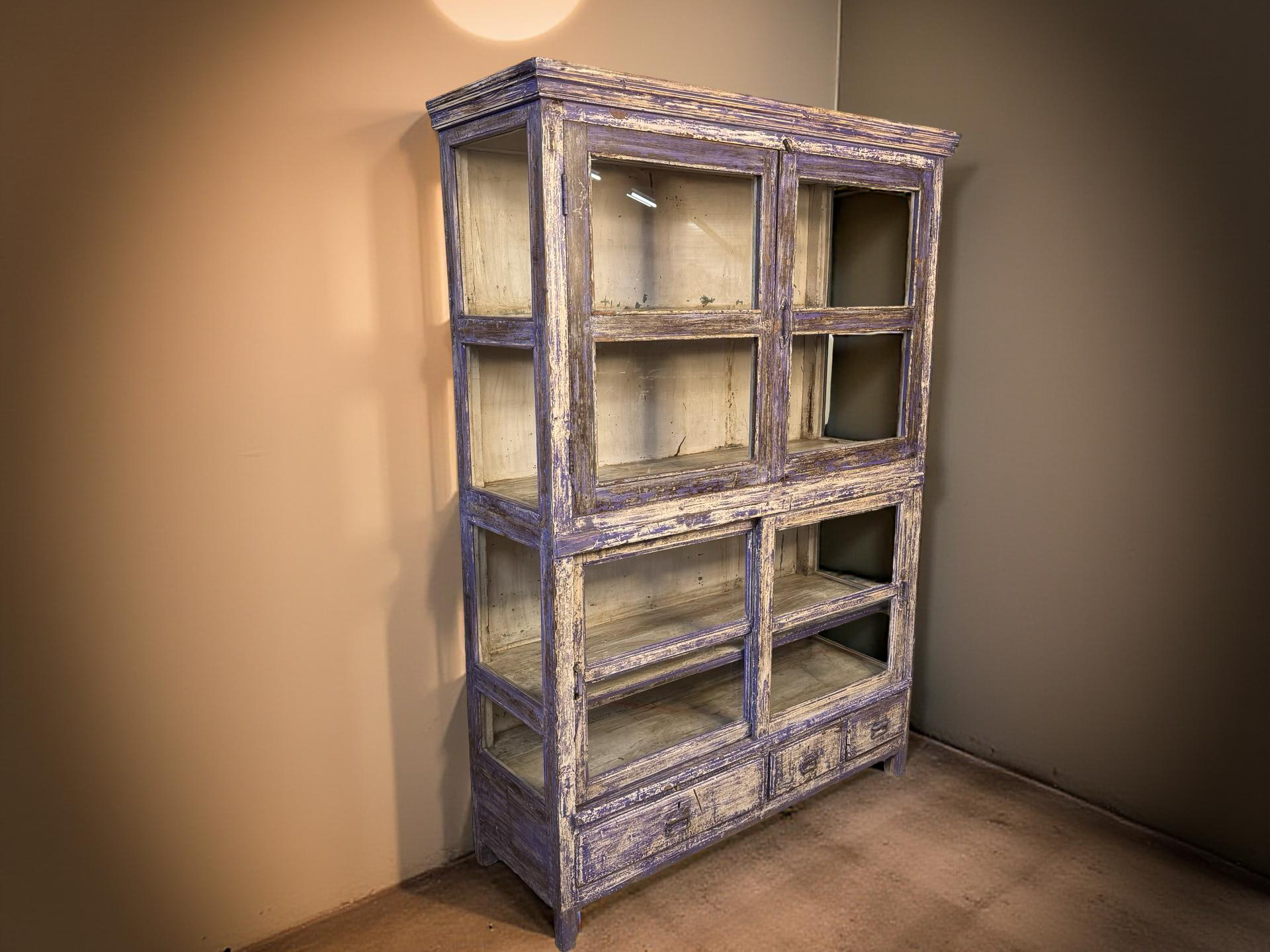 Vitrinekast 4deur 3lades paars/blauw