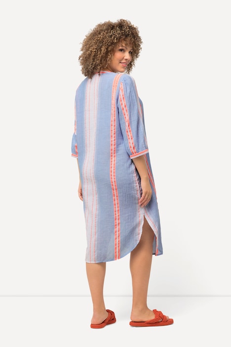 Kaftan, Streifen, Oversized, V-Ausschnitt, 3/4-Arm