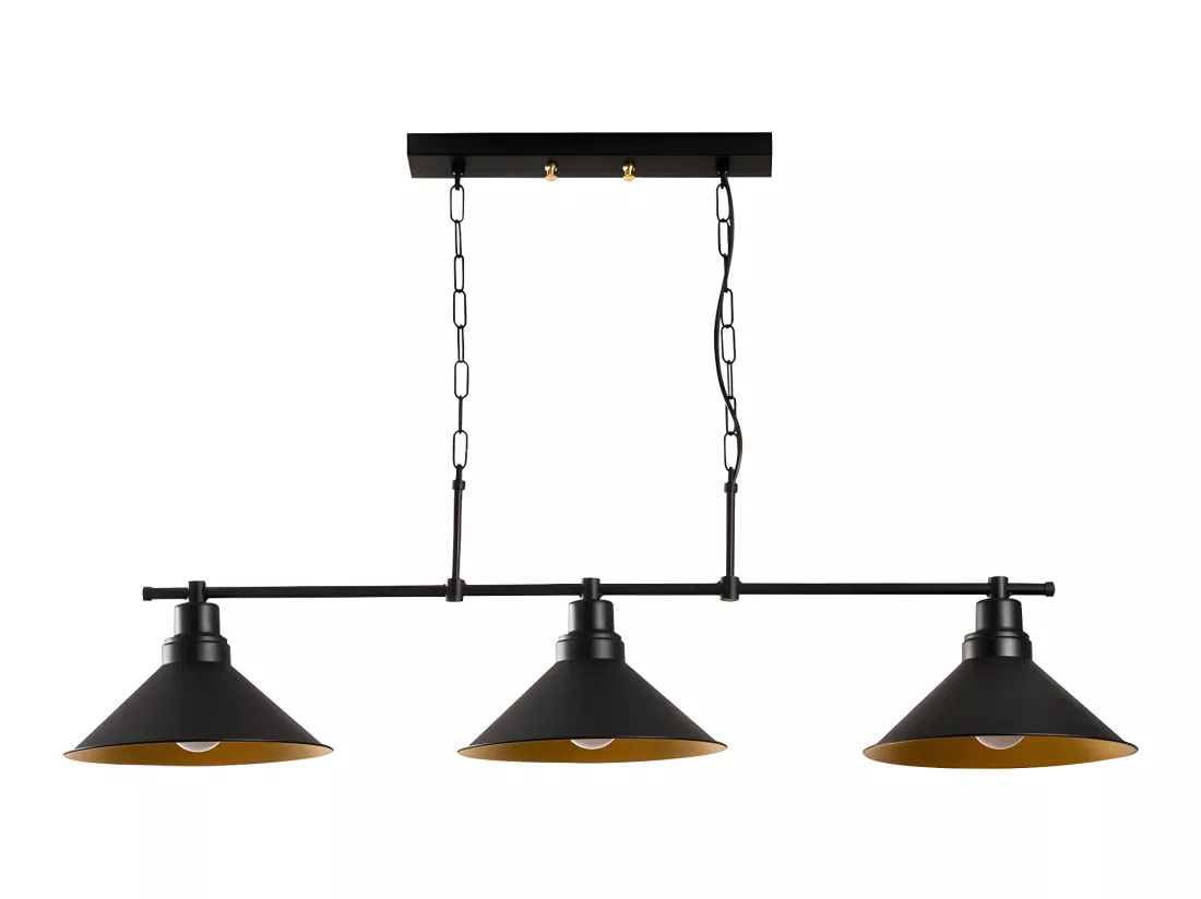 Lustre industriel en métal - 3 abat-jours - L. 108 x H. 55 cm - Noir - SIVANI