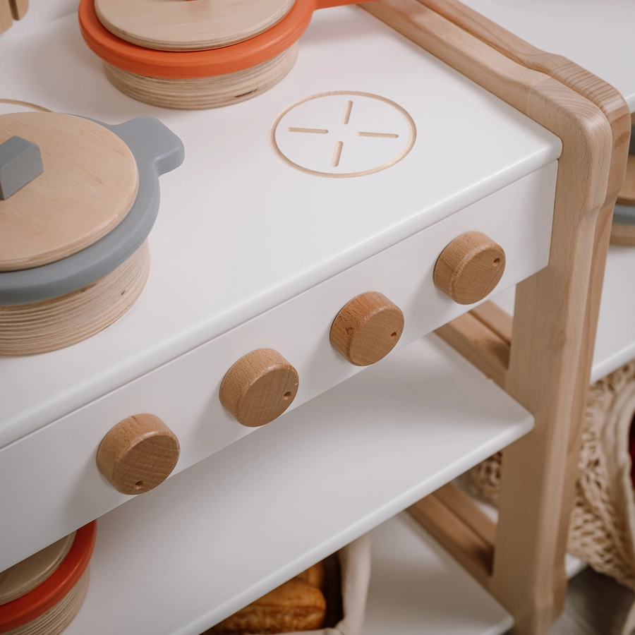 Montessori® Kinderkueche aus Holz XL - multifunktional - weiss Montessori® Kindermöbel mehrfarbig