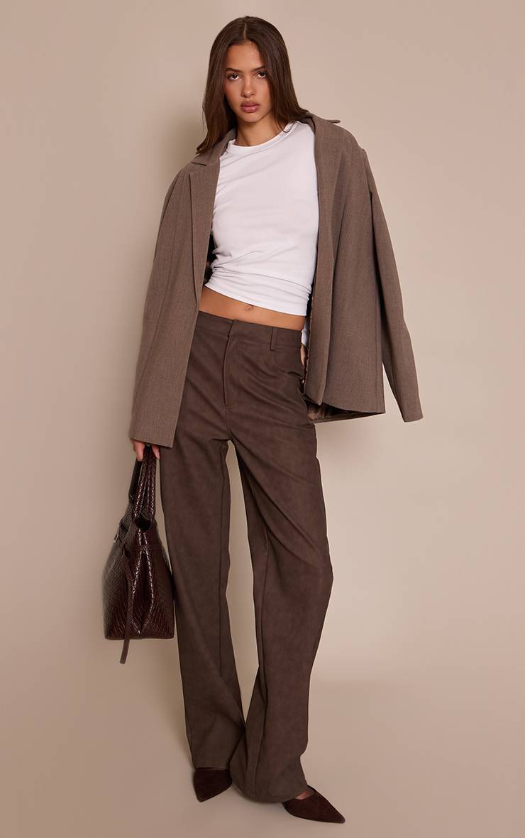 Marron Pantalon Droit En Synthétiquecuir Texturé