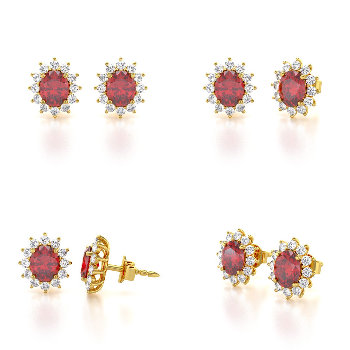 Boucles d'oreilles ADEN Or 585 Jaune et Rubis Forme Marquise 1.25grs