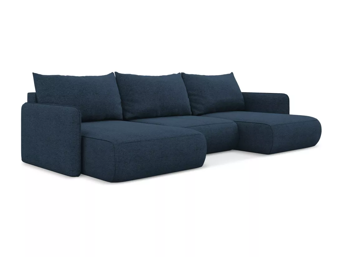 Canapé d'angle panoramique convertible en tissu chenille - bleu royal - NANEA