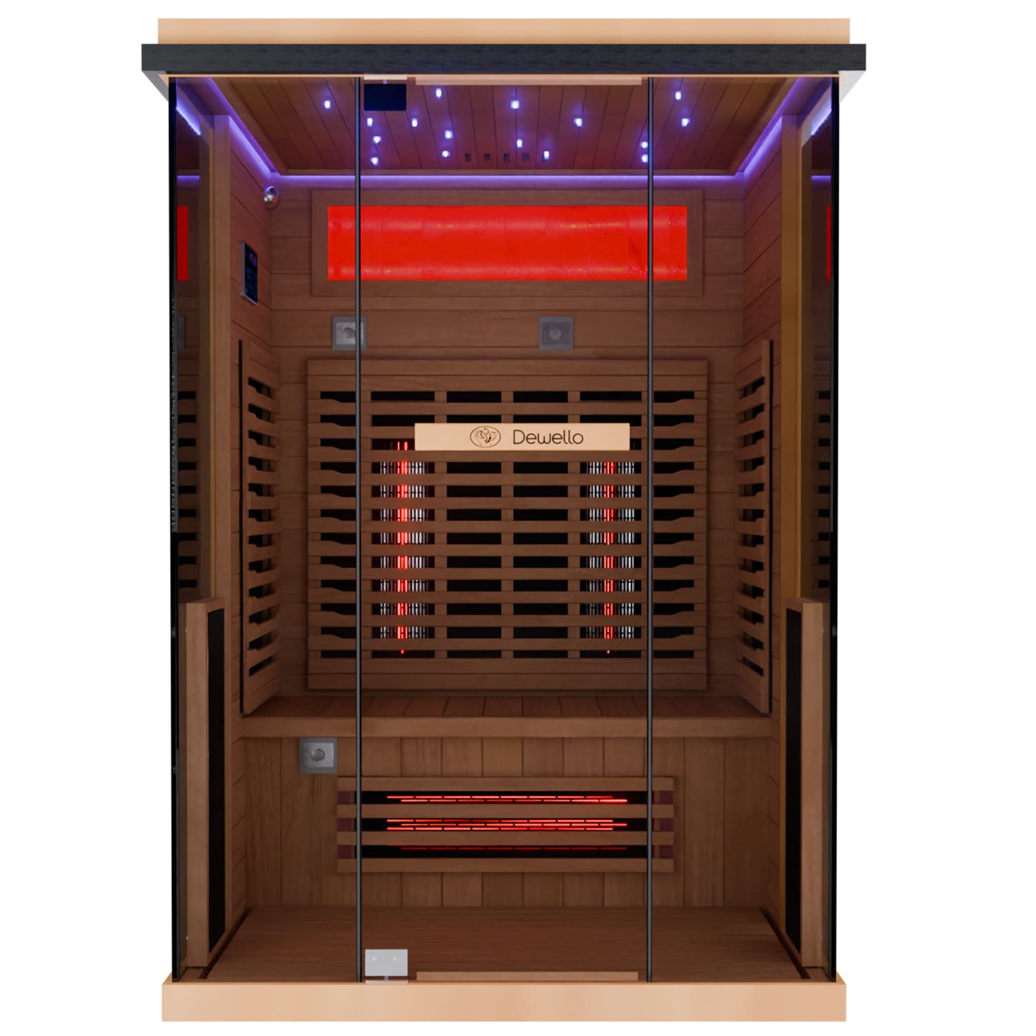 Dewello® Infrarotkabine Infrarotsauna KENORA 130x105 für 1-2 Personen aus Hemlockholz, Dual Therm