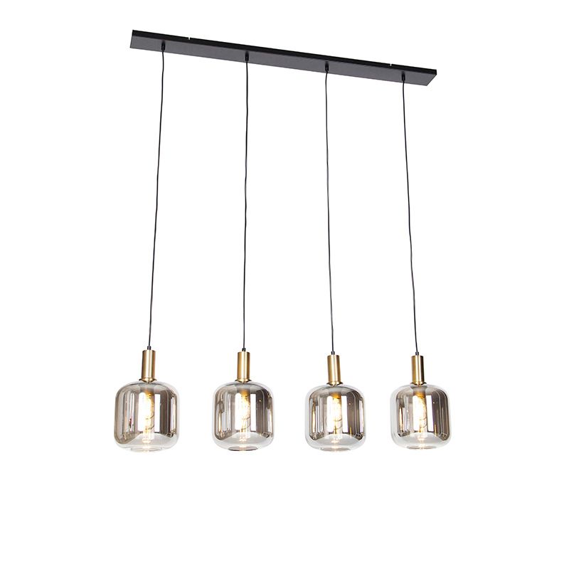 Smart hanglamp zwart met smoke glas 4-lichts incl. Wifi A60 - Zuzanna