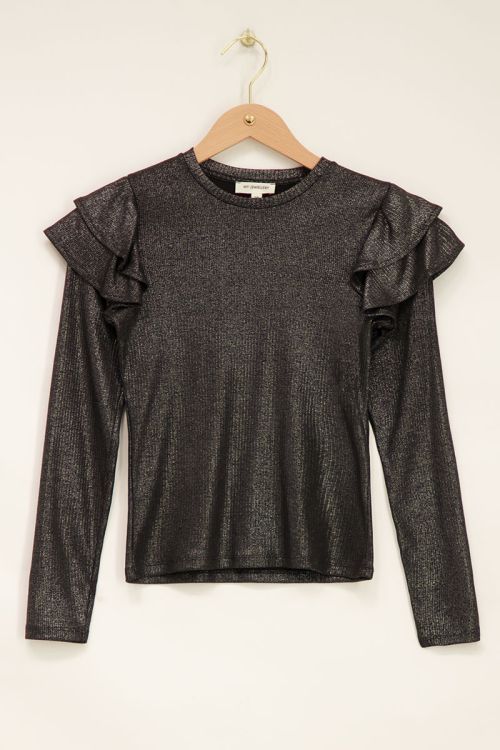 Zwarte metallic top met ruffles