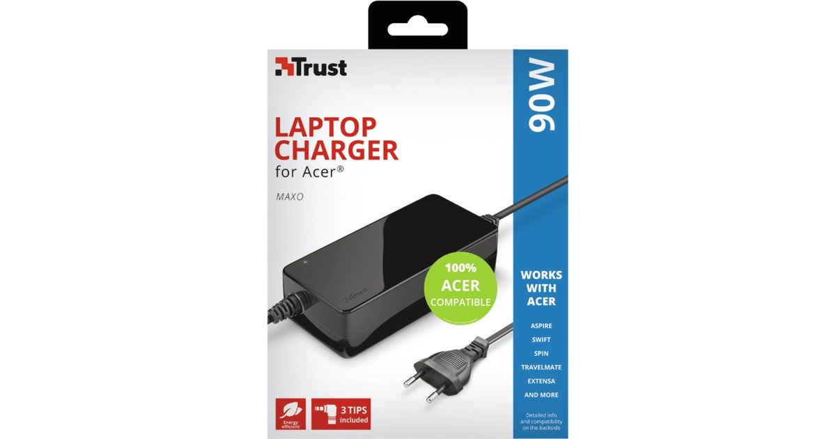 TrustMaxo 90W Laptop Charger for Acer voedingseenheid  (Zwart, 23391)