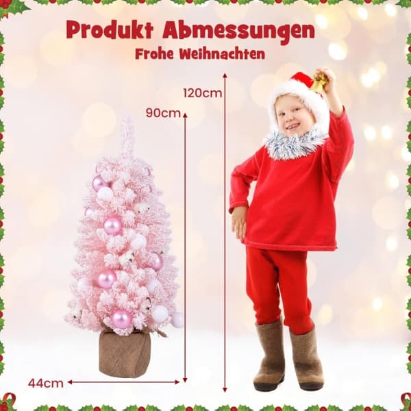 90cm Mini kunstig juletre med snø & Sementbunn juletre Chirstbaum rosa