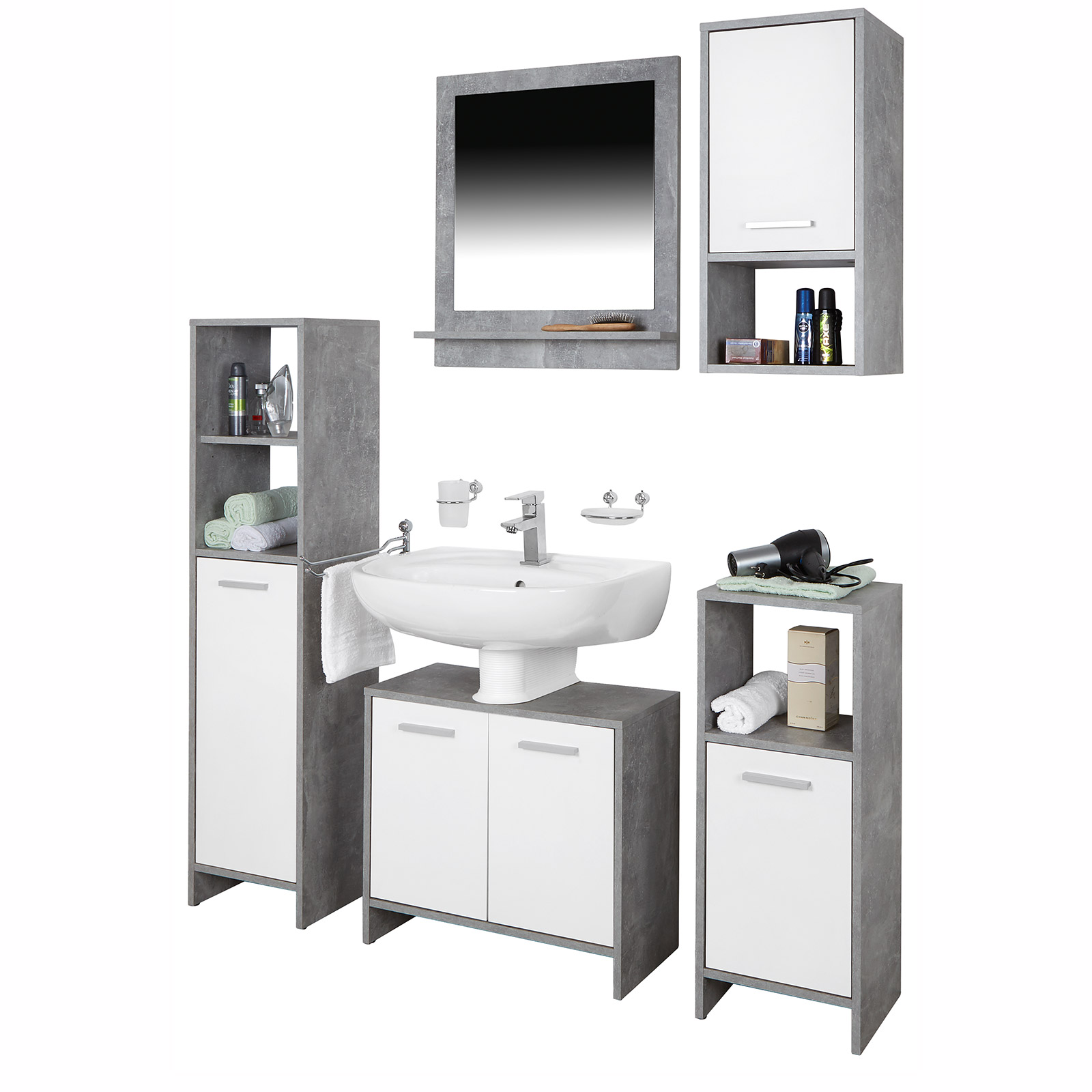 Hängeschrank - weiß-Betonoptik - 68 cm hoch
