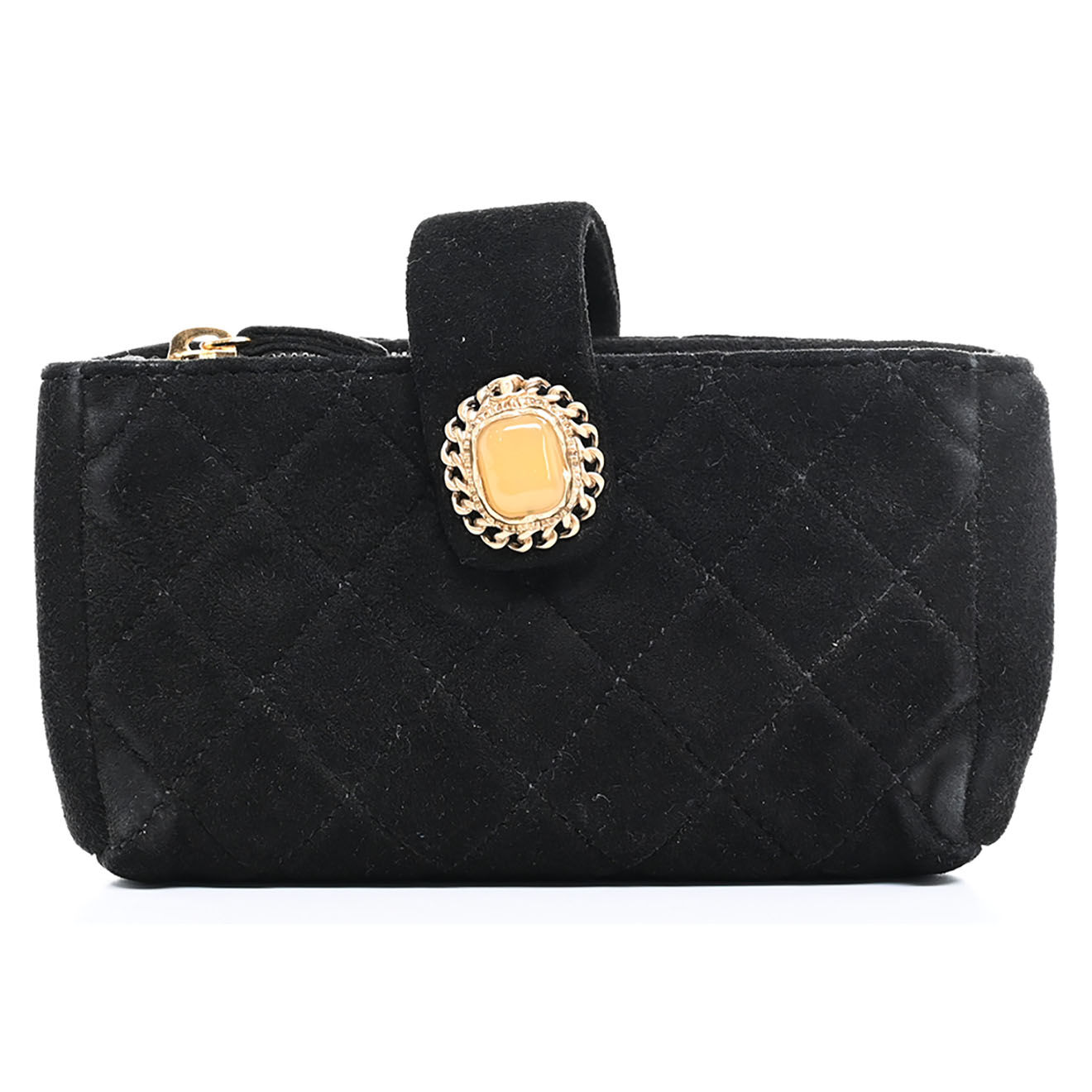 Chanel Porte-monnaie en Velours de Cuir noir - Très bon état - 12x7 cm