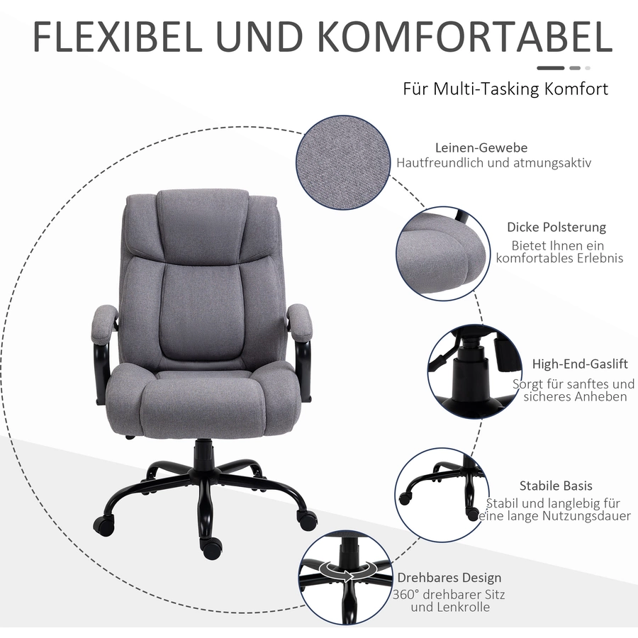HOMCOM Bürostuhl ergonomisch hellgrau