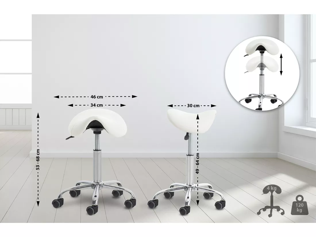 Tabouret de bureau - Similicuir & Métal chromé - Blanc - Reno