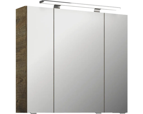 Pelipal Serie 4010 badkamermeubelset, afmetingen (B x H x D): 84 x 200 x 45 cm, fronten in eikenlook, Ribbeck 4-delige badkamermeubelset inclusief wastafel en spiegelkast met LED-verlichting