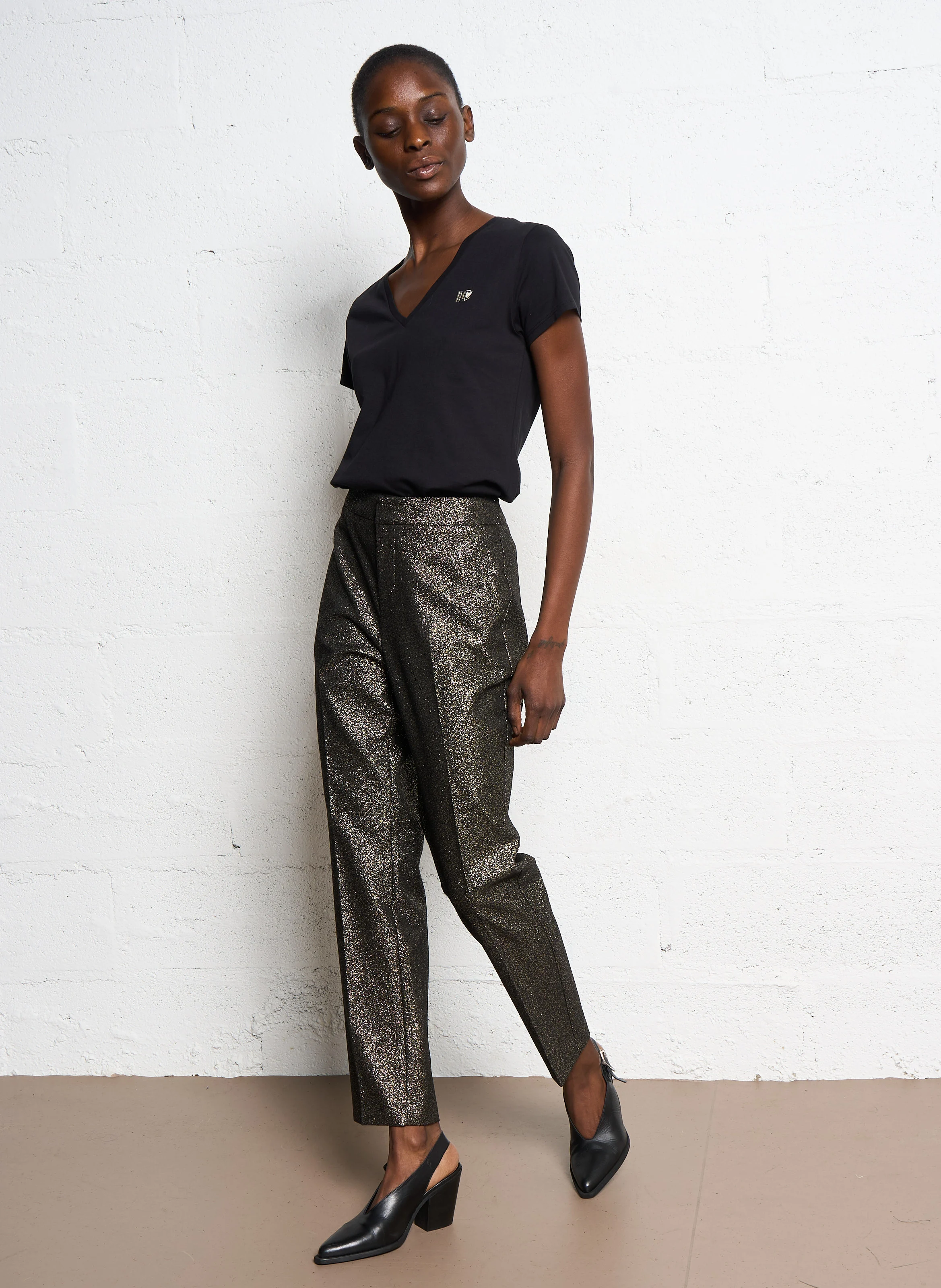PORTLAND - Pantalon cigarette métallisé| Doré