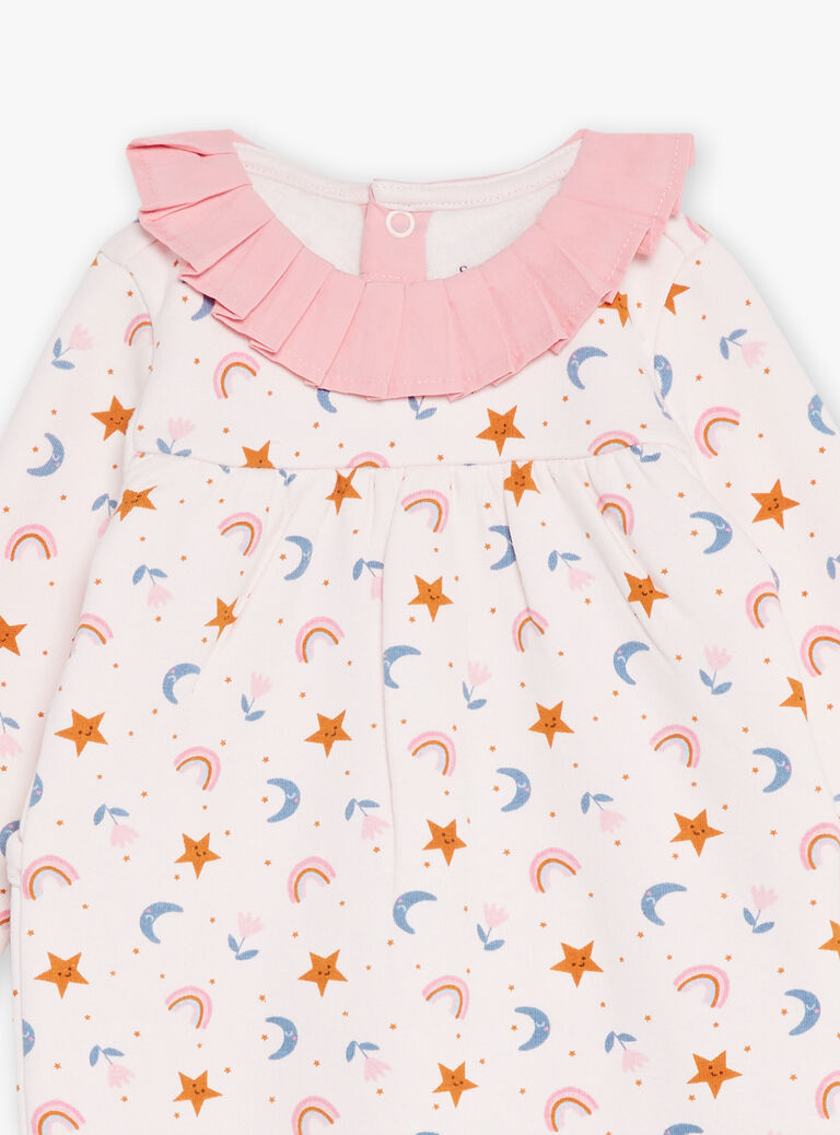 Grenouillière blush à imprimé étoiles, lunes, arc-en-ciel et fleurs