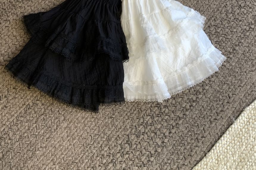 Closette - Hoge taille effen ruche paneel kant mini A-lijn rok