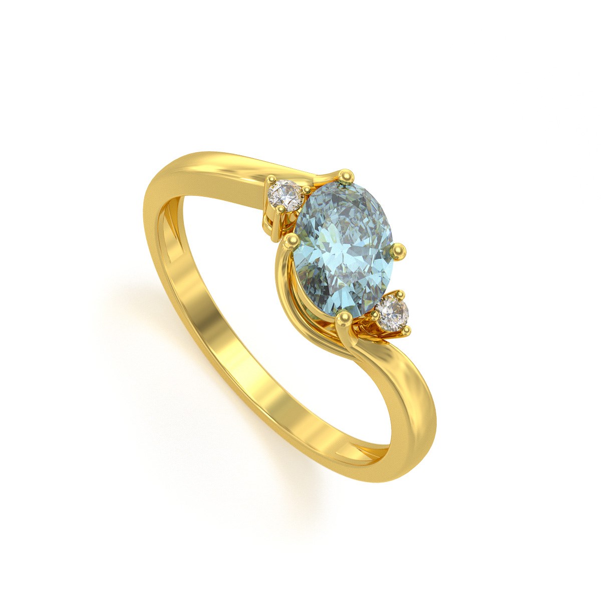 Bague ADEN Or 585 Jaune Aigue-Marine et diamants 1.58grs