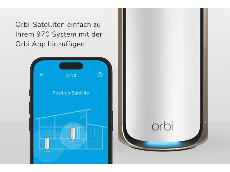 Netgear Mesh-Satellit Orbi 970 RBE970-100EUS Weiss Quad-Band WiFi 7 Mesh Add-on Satellite, 27Gbps