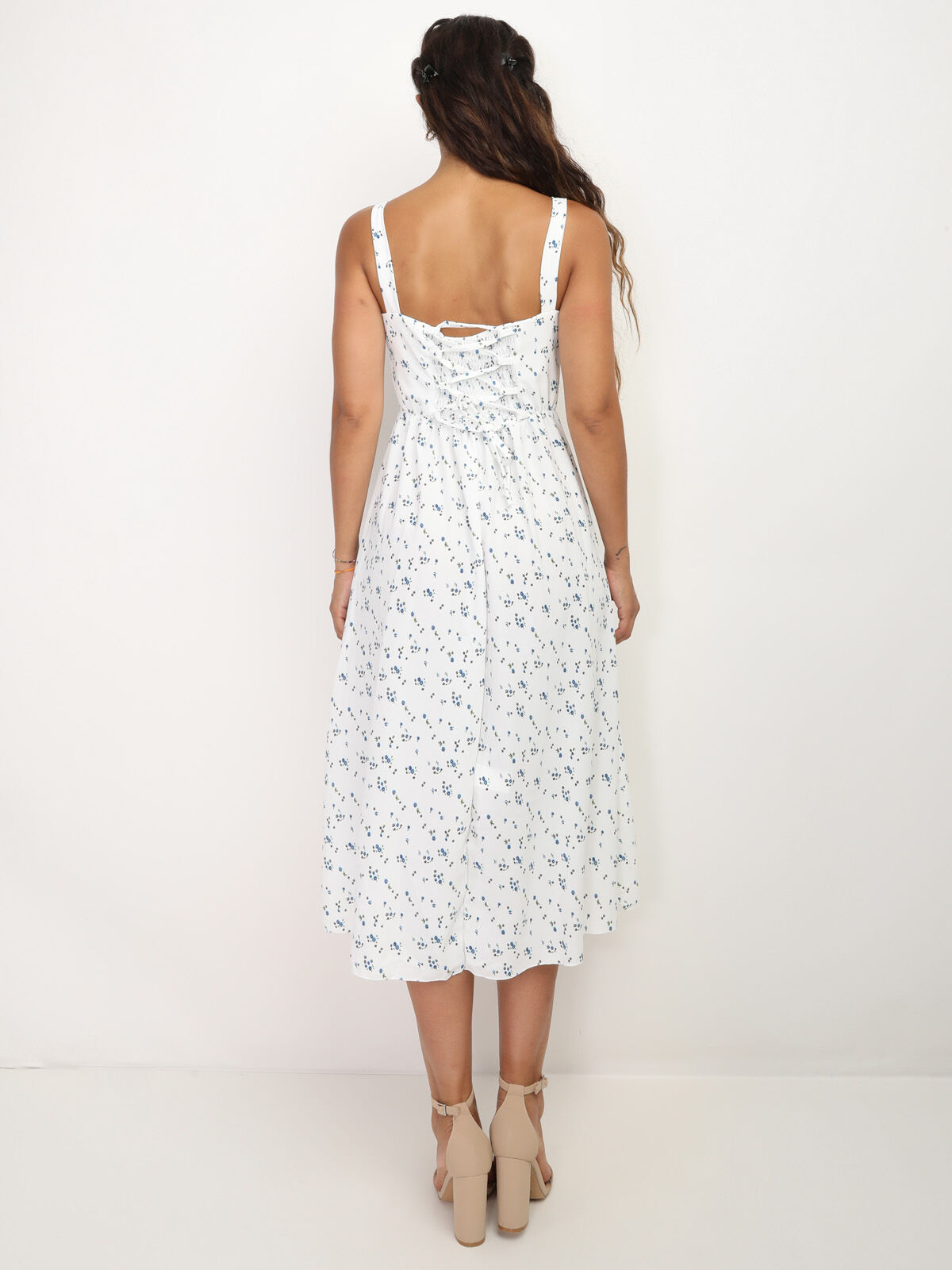 Robe corset fleurie à fente- Blanc