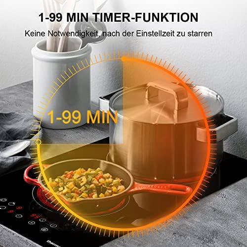 Thermomate 60cm Table de cuisson Vitrocéramique 4 Feux 6600W Encastrable Plaque Vitrocéramique Intégré, Commande Tactile, Verrou Pour Enfants, Minuterie, [Classe énergétique A ] : Gros électroménager