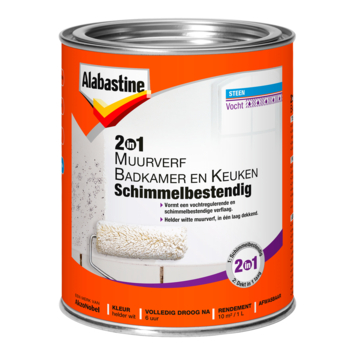 Alabastine muurverf badkamer & keuken 2 in 1 mat wit 1 liter
