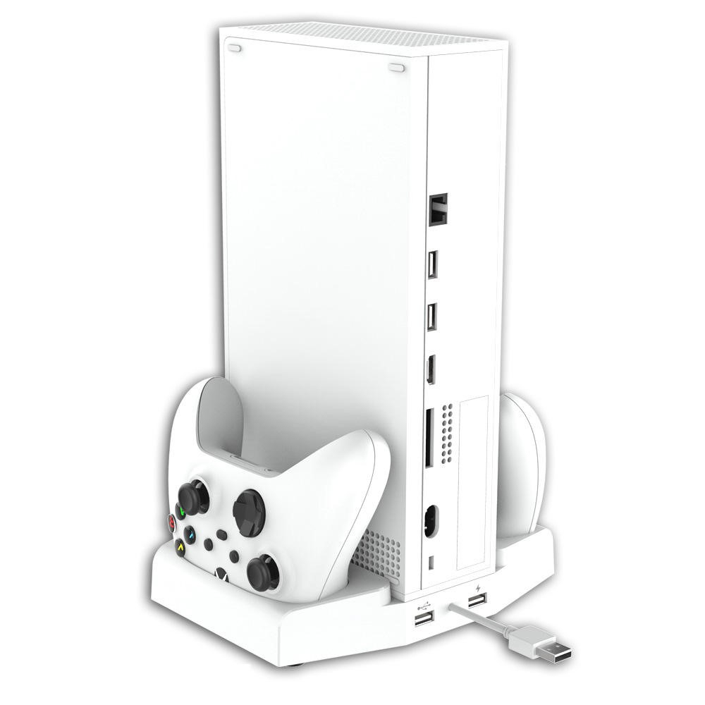 4in1 Xbox Series S Dual Controller Ladestation Dockingstation mit LED Ladeanzeige   Lüfter und Headset / Konsolen Halterung - Weiss