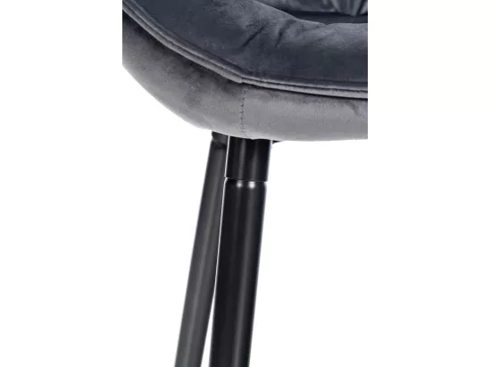 Lot de 2 Tabouret de bar - Velours & Métal noir mat - Gris foncé - Gibson