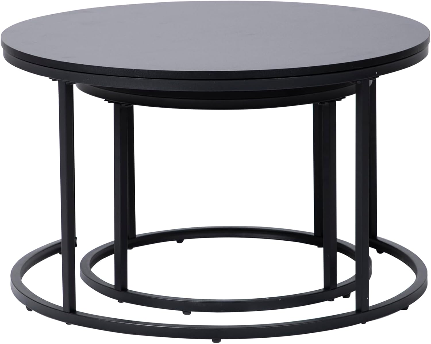 Home Collective Couchtisch 2er Set rund aus Holz, Wohnzimmertisch Modern, Beistelltisch Set 2 in 1 mit Metallgestell für Wohnzimmer Büro Beistelltisch Loft Design Twin | Schwarz