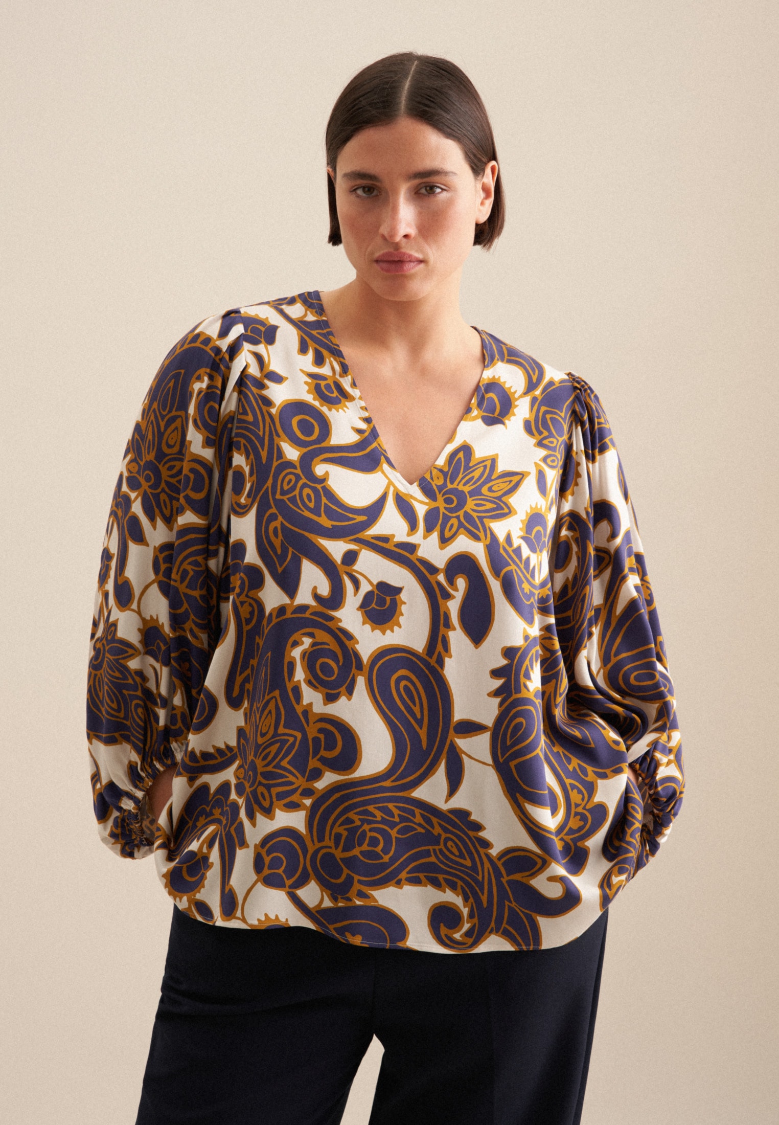 seidensticker Shirtbluse »Schwarze Rose« 3/4-Arm V-Neck Paisley
